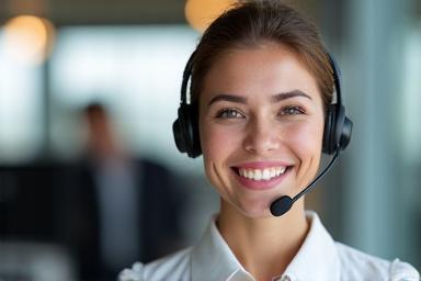 A friendly support agent with a headset.